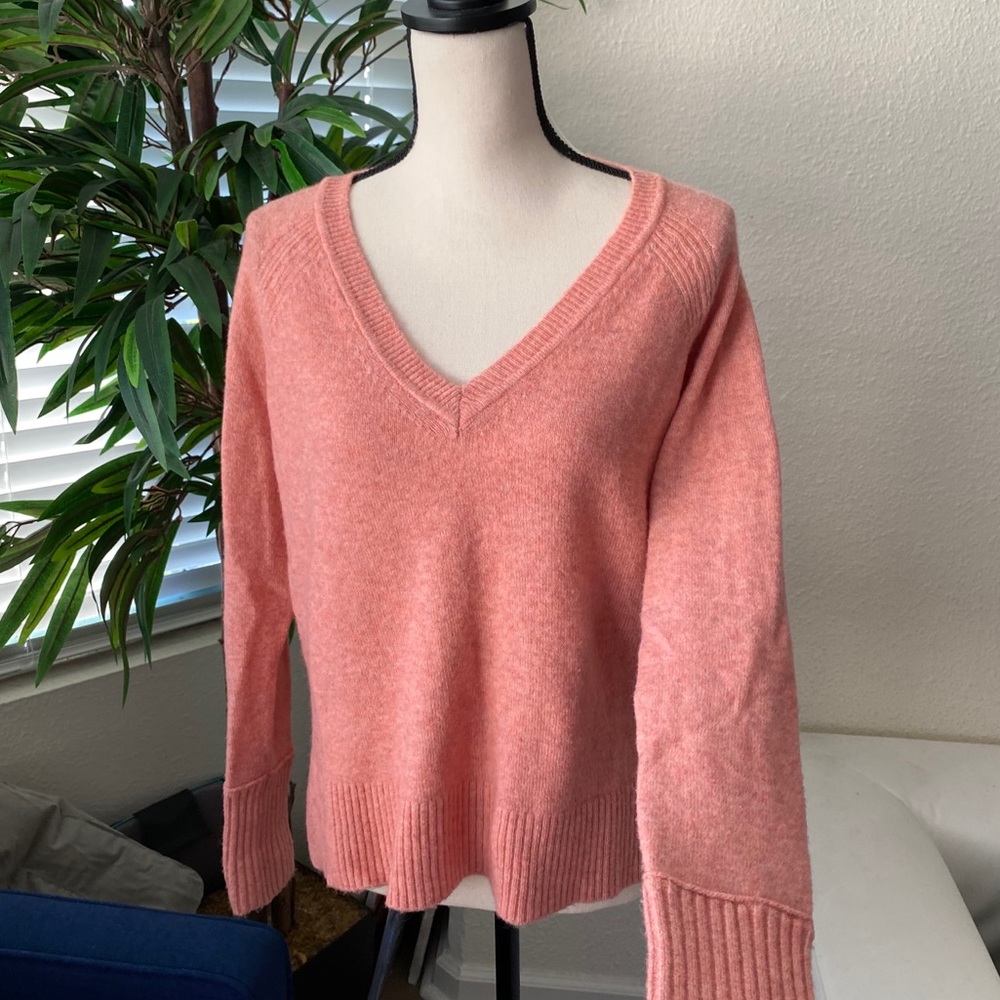 NWOT J. Crew Coral V Neck Sweater